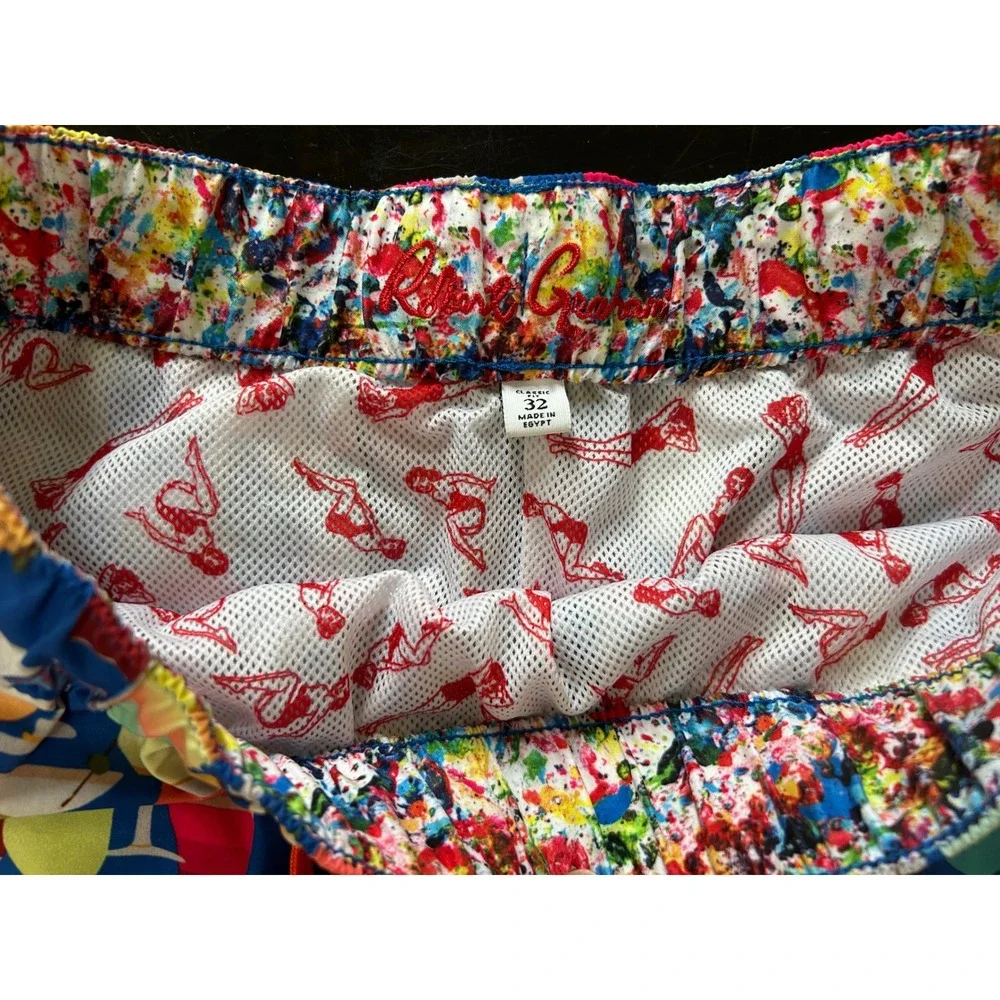 Robert Graham Poolside Drinks Cocktail Swim Trunks Classic Fit Size 32